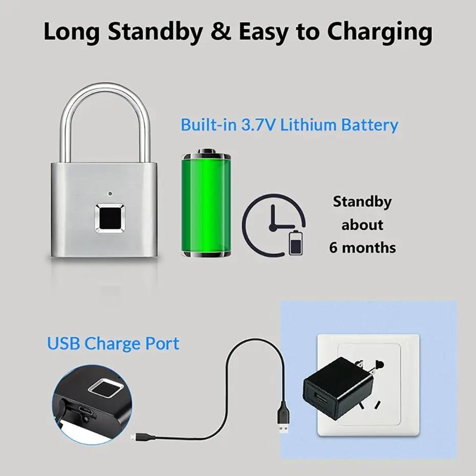 Waterproof and Rust-proof Outdoor Smart Fingerprint Padlock for Secure Door and Cabinet Locking. Anti-theft Electronic Lock with Password Protection