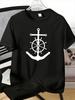 Anchor Wheel Cross Marine Graphic Unisexs Cotton Crew Neck Short Sleeve Loose Summer Male Casual Tee Nautical Sailor Daily Wear Top