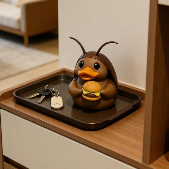 Cockroach Duck Figurine Cute Resin Duck Holding A Burger Ornament Collectible Cockroach Duck Sculpture for Home Office Desktop Car Dashboard Decor