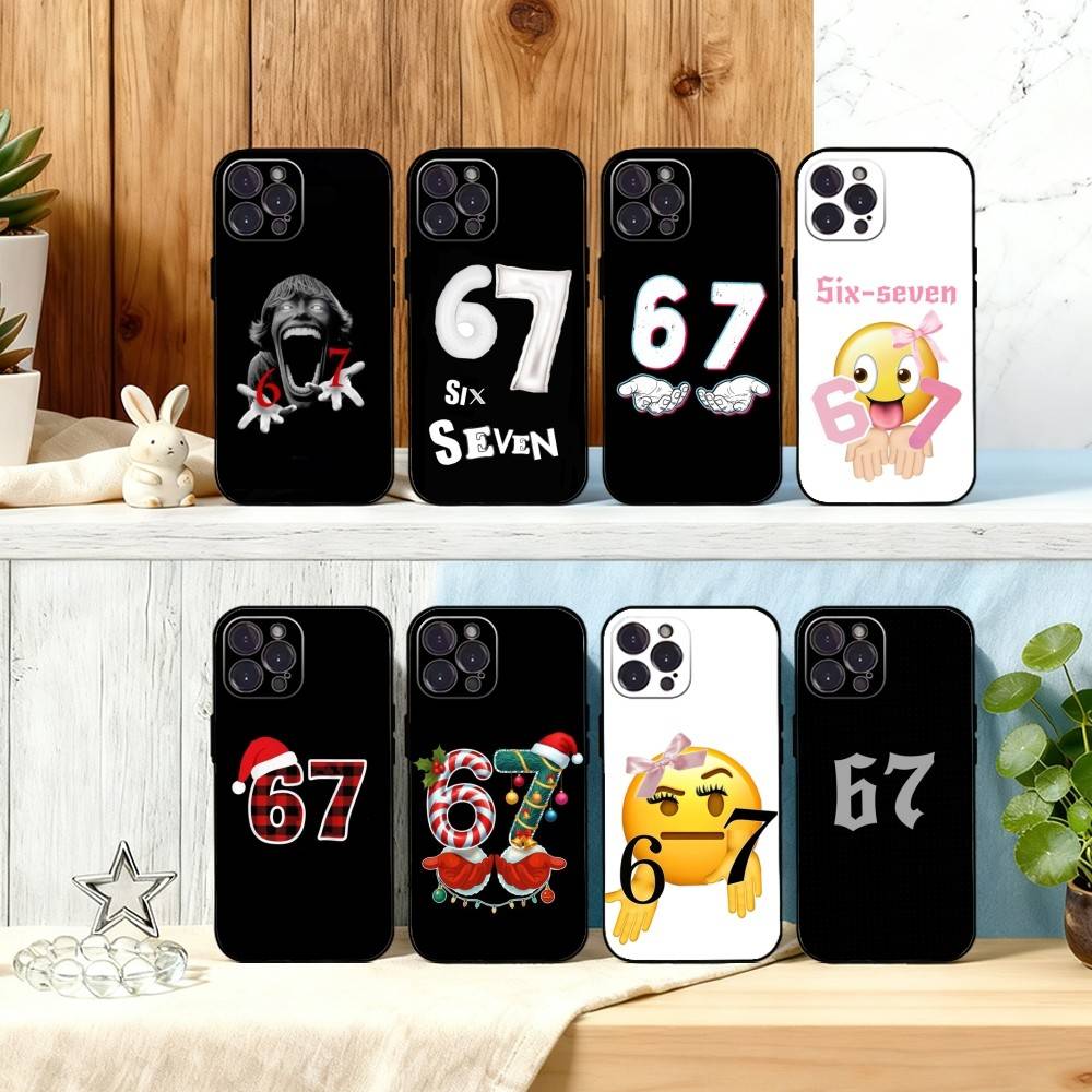 67 Six Seven Phone Case For iPhone17,16,15,14,13,12Plus,Pro Max,XS,5G Soft Silicone Black Cover