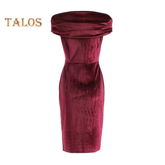 Sommerliches Abendkleid, schulterfrei, trägerlos, samtig, schmales Etuikleid, einfarbig, ärmellos, rückenfrei, Cocktailparty, Abschlussball, Midikleid