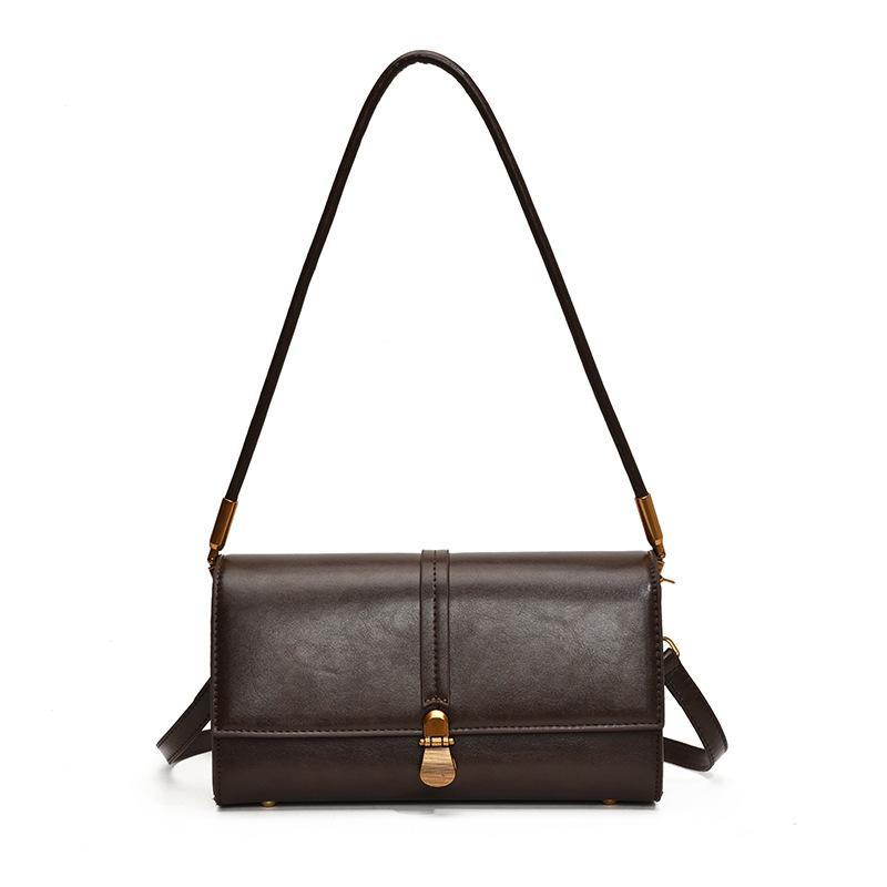 

New High-end Retro Soft Leather Locomotive Bag, Women s Fashionable Underarm Baguette Bag кавовий