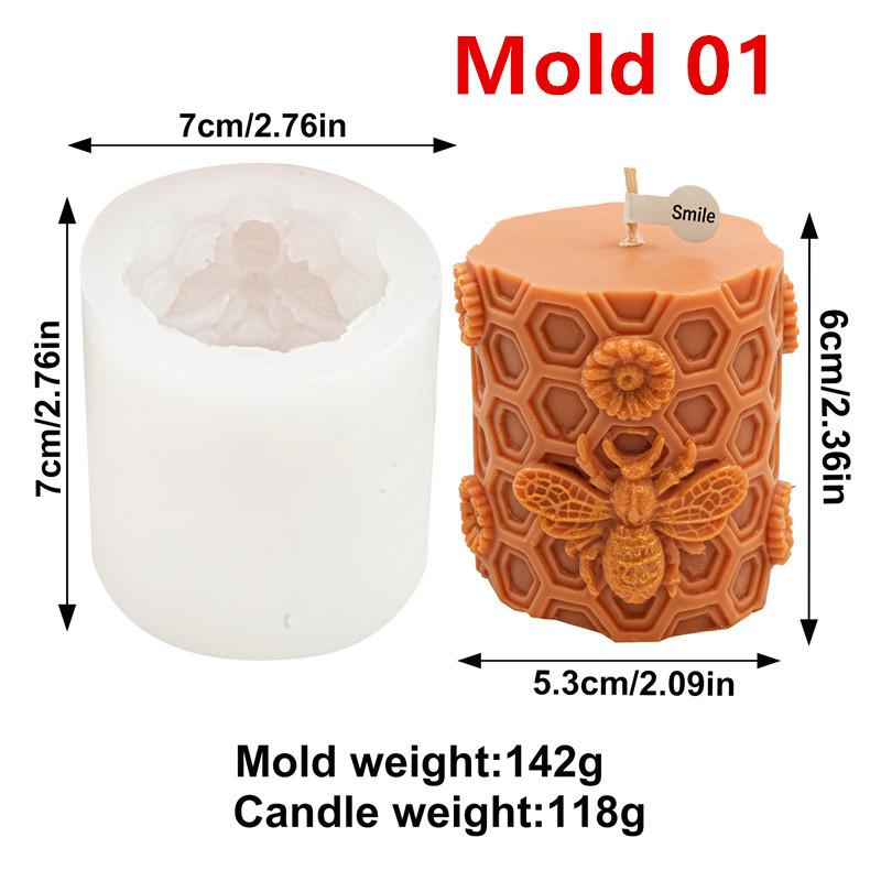 3D Honeycomb Column Silicone Candle Mold DIY Flower Bee Honey Pot  Bee House Designs Candles Plaster Crafts Cute Home Decor