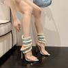 New Design Denim Ankle Snake Surround Strap Sandal Women Transparent Summer High Heels Party Stripper Shoes Pumps Zapatos Mujer