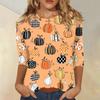 Women's Casual 3/4 Sleeve Halloween Print Round Neck Top Lightweight Comfortable Fit Seasonal Graphic Shirt