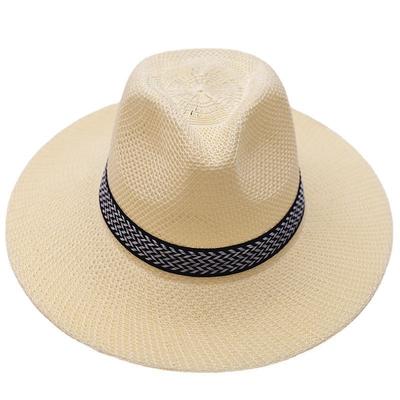 Cappello Fedora di Paglia a Tesa Larga Leggero Traspirante Intrecciato a Mano Cappello da Sole Estivo con Nastro Decorativo per Attività all'Aperto