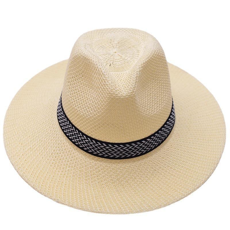 Wide Brim Straw Fedora Hat Lightweight Breathable Handwoven Summer Sun Hat with Decorative Band for Outdoor Activities