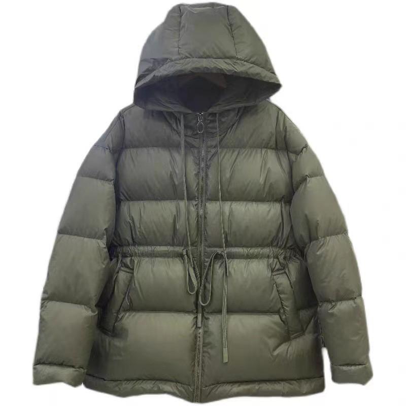 Womens Puffer Coat 2025 Winter Mid-Length Hooded Slim Fit Down Jacket Coffee Olive Black