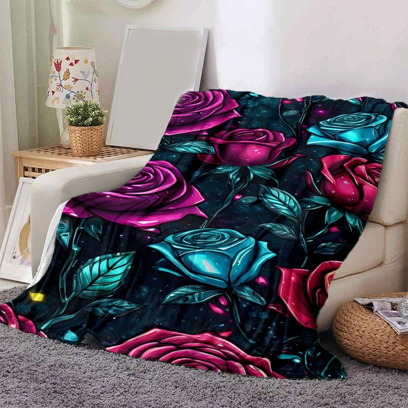 

1pc Rose Printing Lightweight Flannel Blanket, Comfortable and Warm Blanket, for Camping Sofa Bed and Couch Office, in All Seasons 130cmx150cm