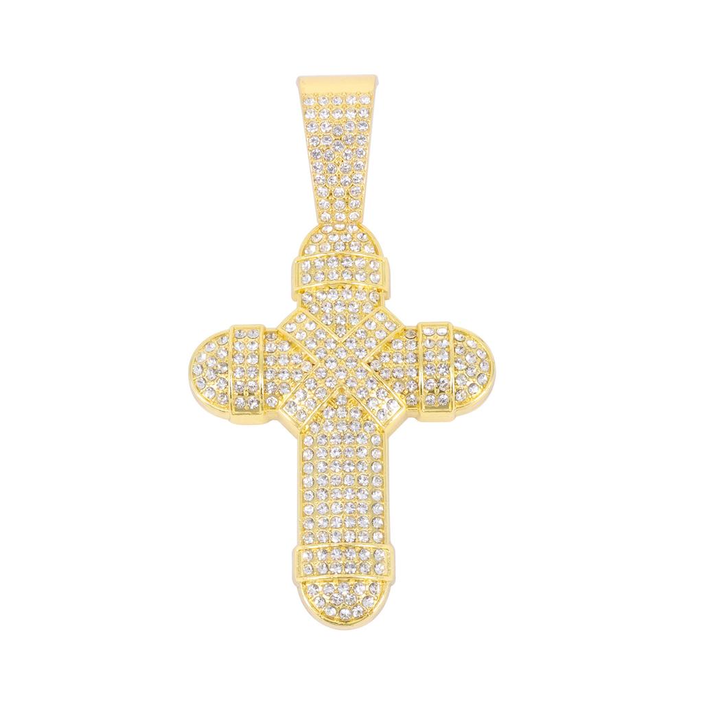Men Hip Hop Cuban Chain Alloy Necklace Trendy Rap Style Full Diamond Wrapped Cross Pendant Street Fashion Accessories