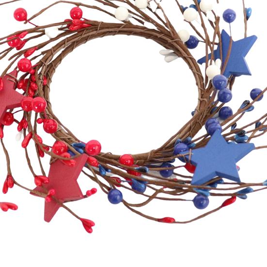 Vlastenecký svícenový věnec Červený Bílý Modrý Hvězda Smíšený Umělý Bobulový Svícenový Věnec Mini Stojan na Sloupové Svíčky pro Stolní Dekoraci na 4. července