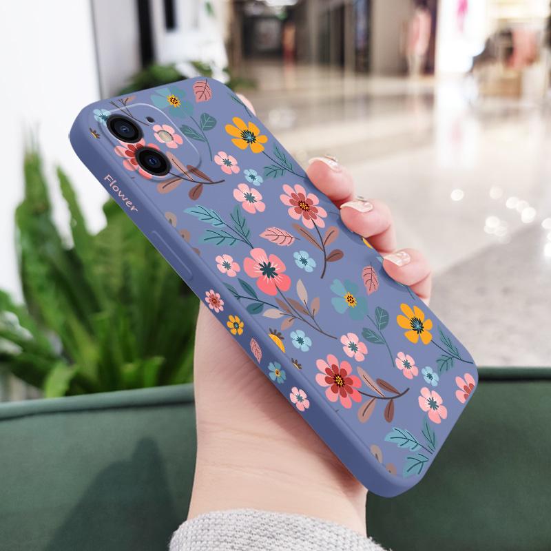 

Flowerstalk Flower Phone Case For iPhone 12 11 X XR XS 8 7 SE2 Pro Max Plus Mini Liquid Silicone Soft Cover iPhone 12 світло-синій колір
