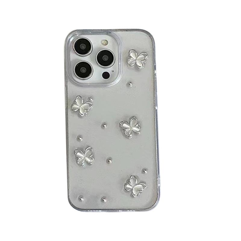 Silver Pearl Ins Wind Butterfly Phone Case for IPhone 16 Promax Transparent Flash Powder for Apple 15 Creative 17 Pro