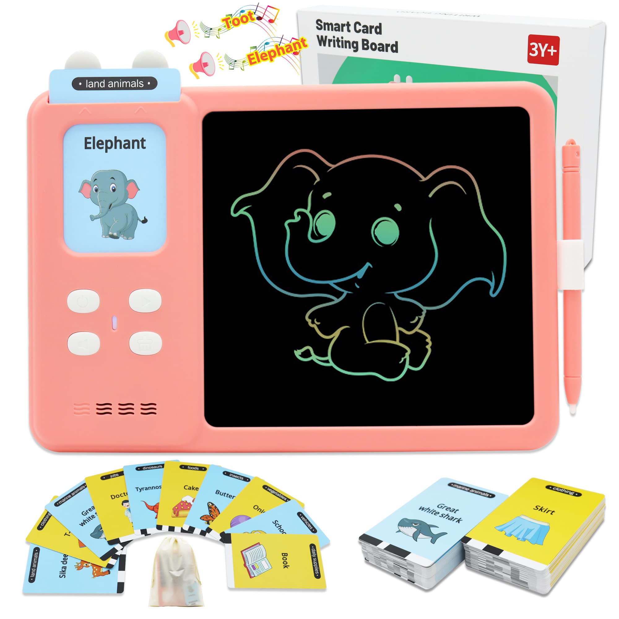 224 Woorden Spelende Flashcards LCD Schrijftablet Bord Pad Speelgoed Peuters Montessori Spraaktherapie Autisme Speelgoed Ideaal voor Kinderen Peuters roze