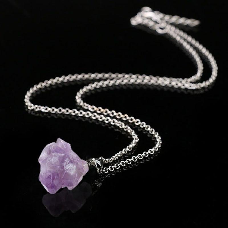Irregular Amethyst Healing Natural Gemstone Necklace Irregularity Crystal Silver Chain Necklace Charms Pendant Necklace