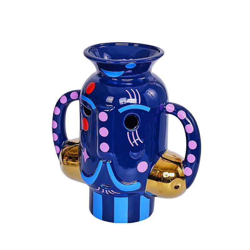 Creative Facial Makeup Ceramic Vase Ornaments, Living Room, Home, Desktop, Dry, Ornaments, Hand-painted, Colorful Flower Ware