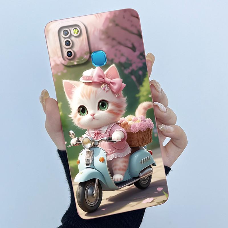 For Infinix Hot 10 Lite Smart 5 Hot 11 G37 10S 10T 10i Case Lovely Cartoon Cat Liquid Silicone Soft Shockproof Back Cover Capa