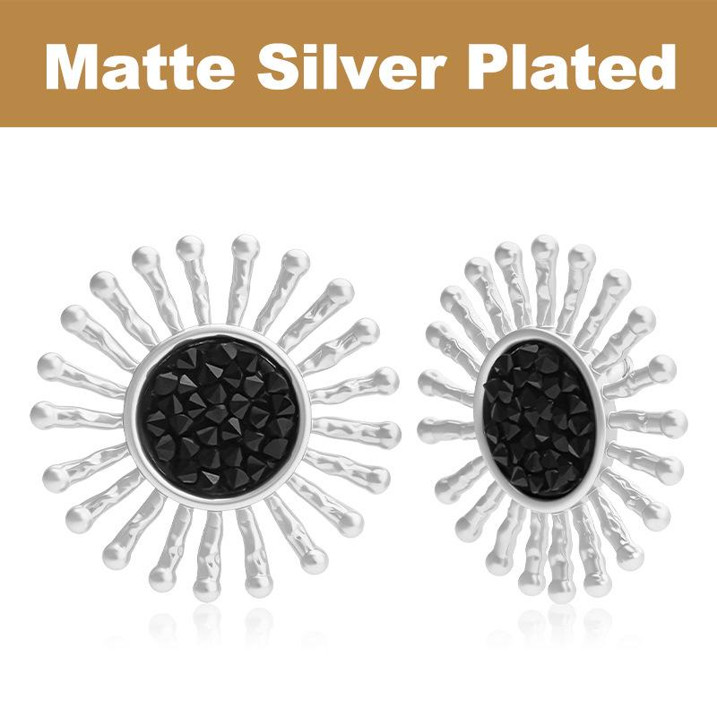 European and American old money style retro sunflower stud earrings female black crystal exaggerated design texture