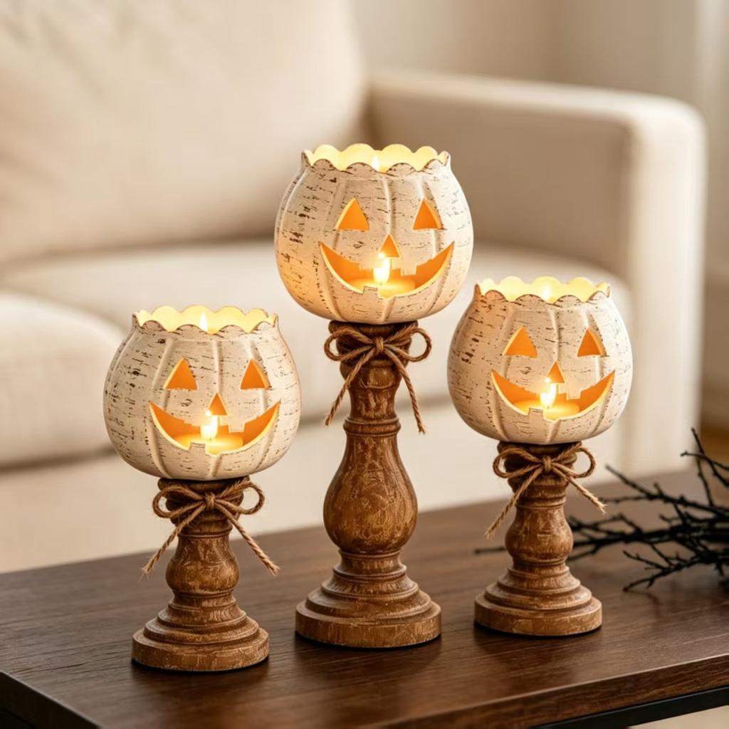 Specially Designed for Halloween Pumpkin Candle Holder Lamp Resin Ornaments Crafts Shape Decoration Candle Aromatherapy Atmosphere