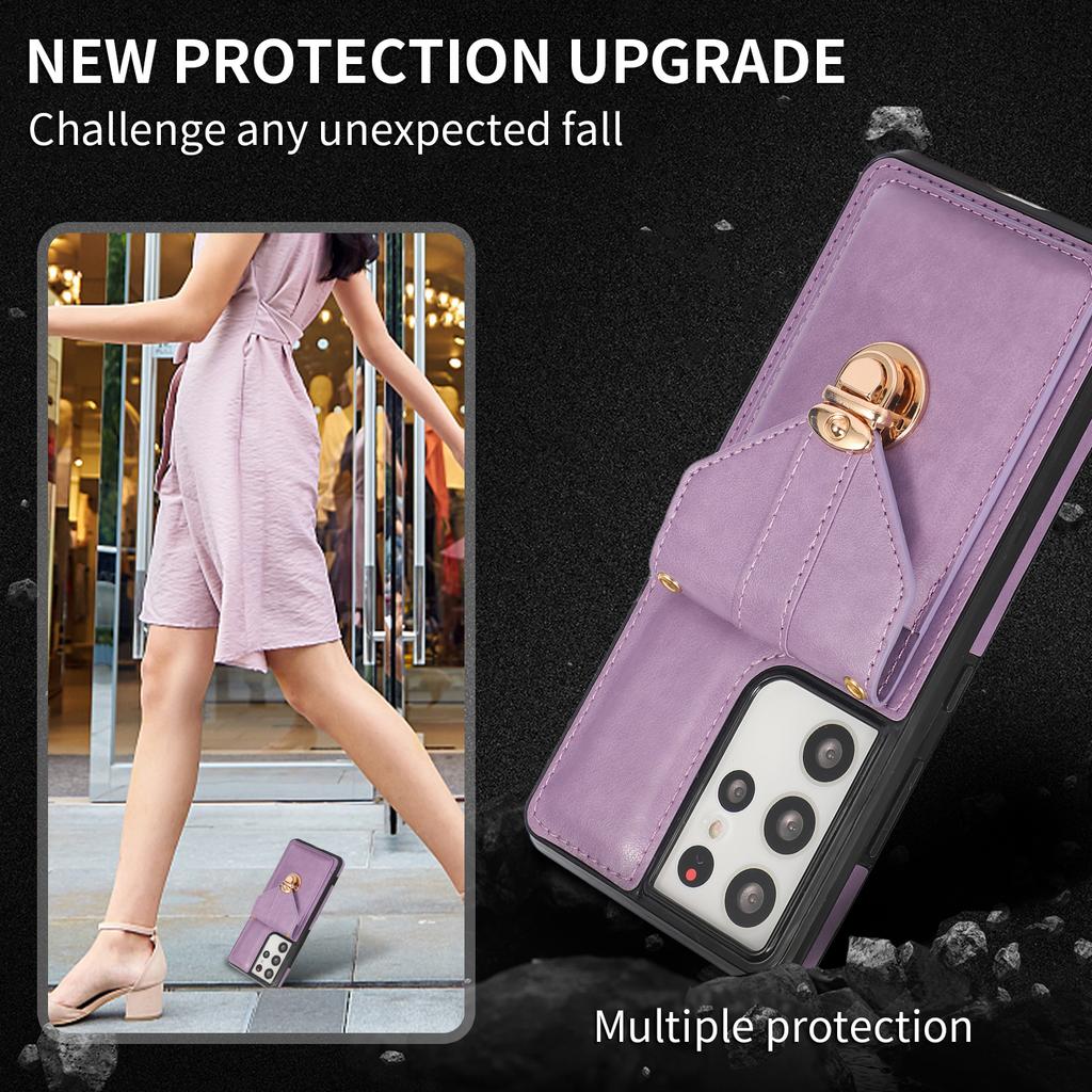 For Samsung Galaxy S25 Ultra Case Card Holder Kickstand PU Leather + TPU Phone Cover with Shoulder Strap