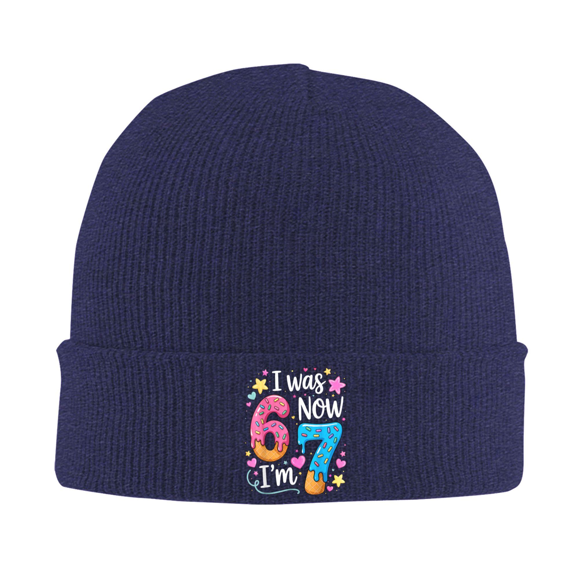 

I was 6 Now Im 7 Year Old Birthday Knitted Hat Cool Caps Male Outdoor Beanie Hats Autumn Winter Graphic Elastic Bonnet Hats One Size