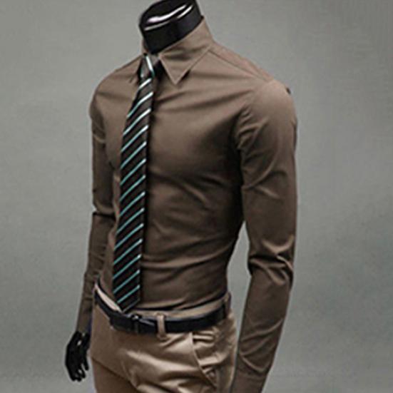Men's Fashion Casual Solid Candy Color Long Sleeve Slim Fit Dress Shirt Top