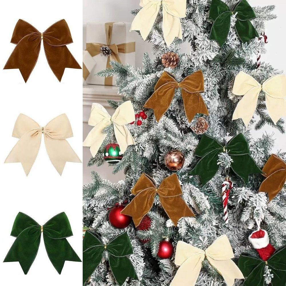 4pcs Bowknot Hanging Pendant Velvet Christmas Tree Bow New Xmas Tree Ribbon  Party Decor