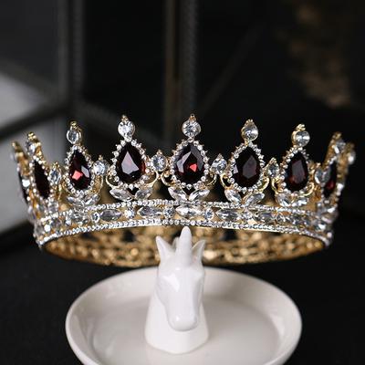 Baroque Round Wedding Crown Bridal Rhinestone Crystal Tiaras Headpieces