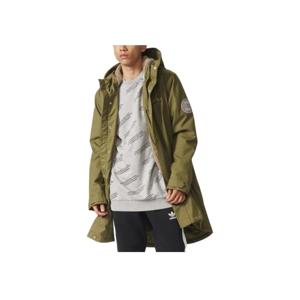 adidas Originals Three Stripes Hooded Solid Color Casual Long Sleeve Coat Men Coat Green AY9139
