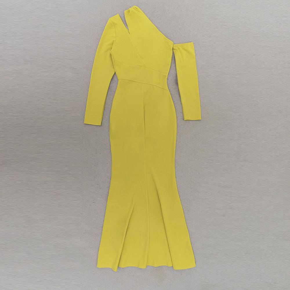 Elegant Women's One-Shoulder Slim Fit Evening Gown - Sexy Backless Long-Sleeve Dress