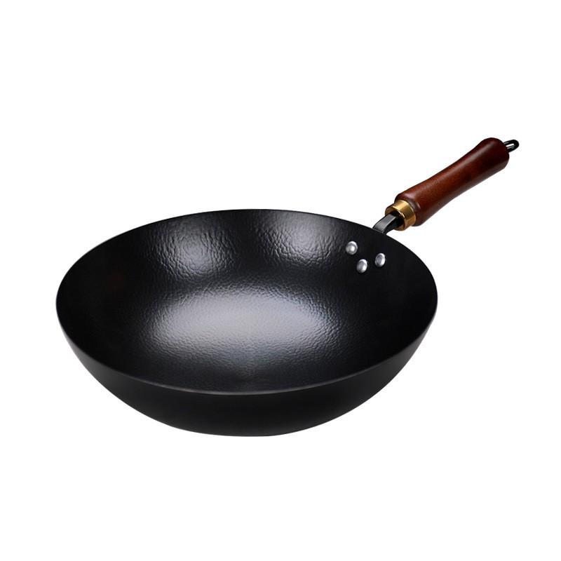 Hand Forged Carbon Steel Wok With Rounded Bottom Non-Coated Pre-Seasoned Gas Stove Cooking