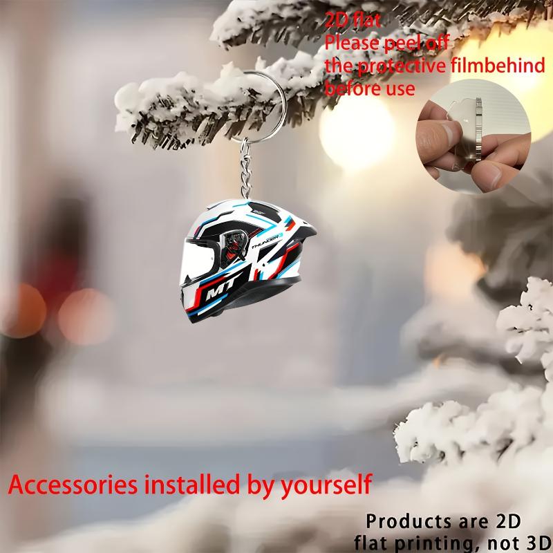 1Pcs 2D Whimsical Pendant Motorcycle Helmet Keychain Flat Acrylic Ornament Charm Hanging Decoration For Car Bags Party Gifts