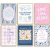 6Pcs Pink Blue Christian Wall Art Bow Bible Verse Floral Canvas Wall Decor Religious Pictures Jesus Scripture Poster Prints Trendy Preppy Painting