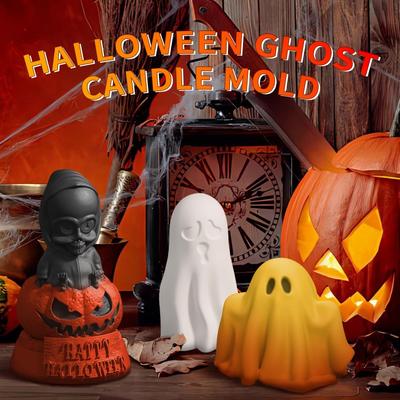 Halloween Ghost Candle Mold DIY Pumpkin Ghost Modeling Decoration Crafts Gypsum Resin Making Silicone Mold Day of The Dead Gift