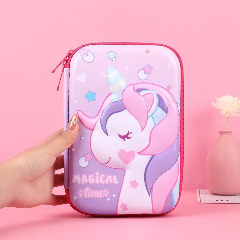 Grote Potlooddoos 3D Cartoon Schrijfgerei Etui Pennenhouder Schoolbenodigdheden EVA Eenhoorn Jongens Meisjes Potlood Etui Tas Roze Blauw
