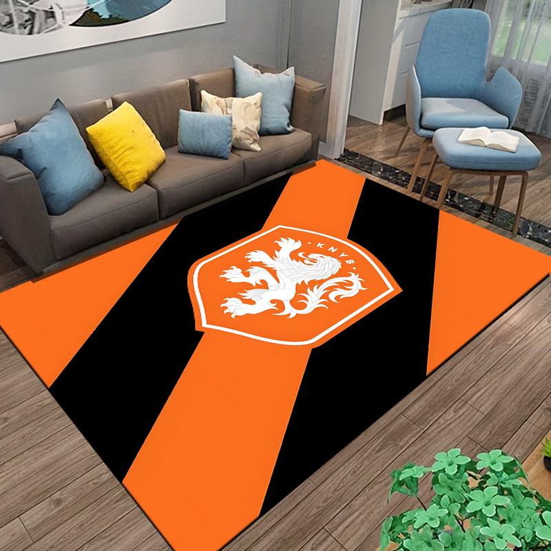 "Orange and Black Carpet with White Lion Emblem and KNVB Print Design" Suitable for use as an anti-slip for living room bedroom sofas