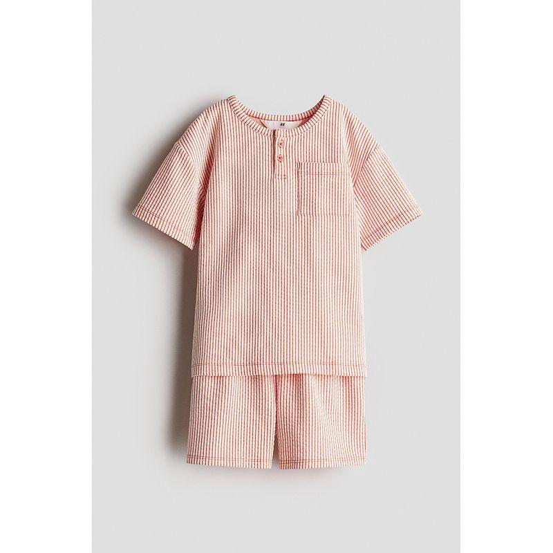 

HM Children s Clothing Boys Suit 2-Piece 2025 Summer New Arrival Matching Stripes Soft Henley Shirt Shorts 1234704 Orange/Stripes 150/76((11-12Y))