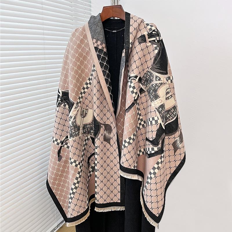 Elegant Ladies' Pashmina Jacquard Scarf Winter Thick Warmth Two-Sided The Horse Shawl Coldproof Windproof Blanket Scarf