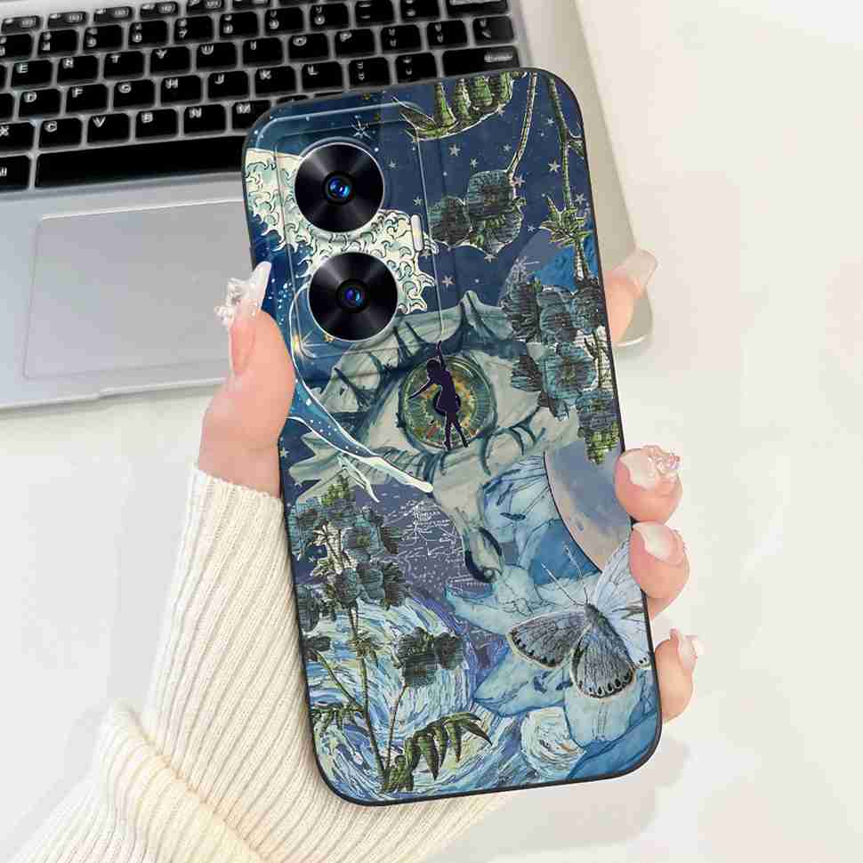 For Oppo Realme C55 RMX3710 Case Cute Cat Luxury Flower Bow Silicone Soft Matte Cover For Realme c55 C 55 Shockproof Phone Case
