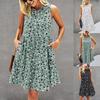 Vintage Dot Printing Summer Dress Women Summer Dot Prints Sleeveless A Line Loose Swing T Shirt Dress with Pockets