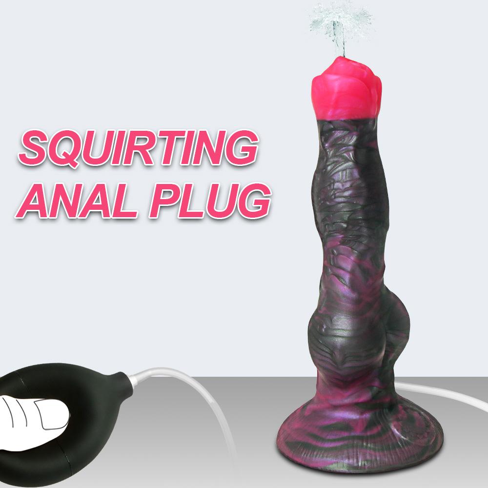 Large Dog Knot Ejacultion Dildo With Sucker Spray Liquid Function Sex Toys For Women/Men/Couple Purple Silicone Squirting Penis