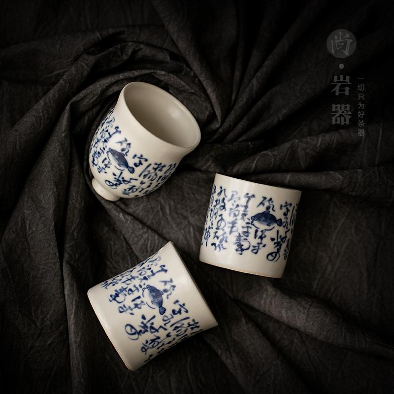Soda glazed gourd teacup large master cup creative blue and white can be raised, tea tasting cup drinking tea single cup small tea bowl