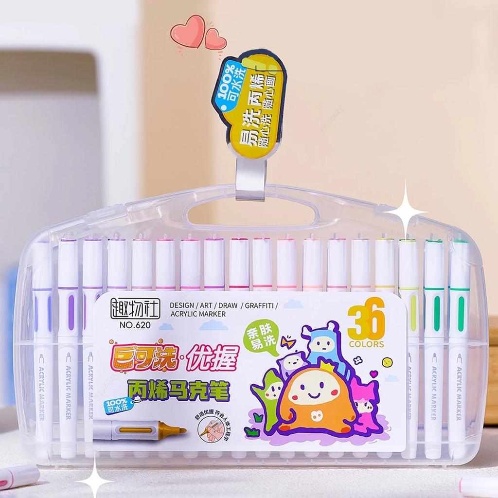36/12 Colors Washable Acrylic Marker Pens Markers Medium Tip Coloring Markers Set Art Supplies for kids Fabric Rocks,Drawing