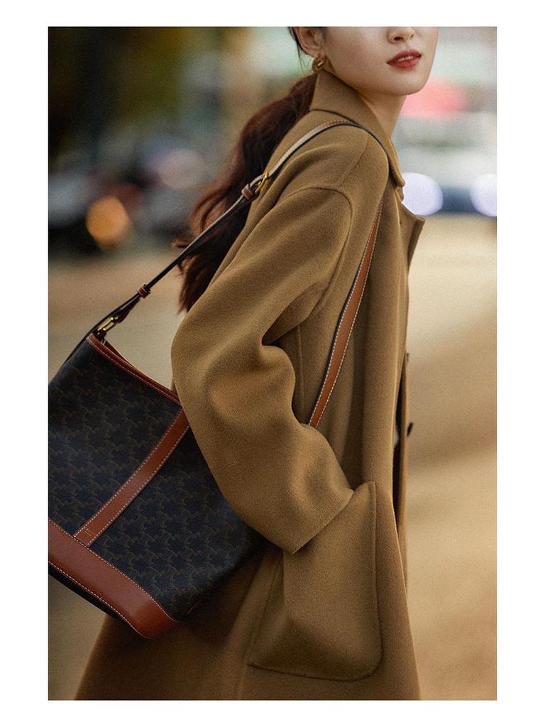 Plus Size Women's Mid-Length Wool Coat: 2025 Autumn/Winter New Loose Double-Faced Overcoat