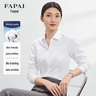 FaPai Women's V-Neck Wrinkle-Free Cotton Shirt