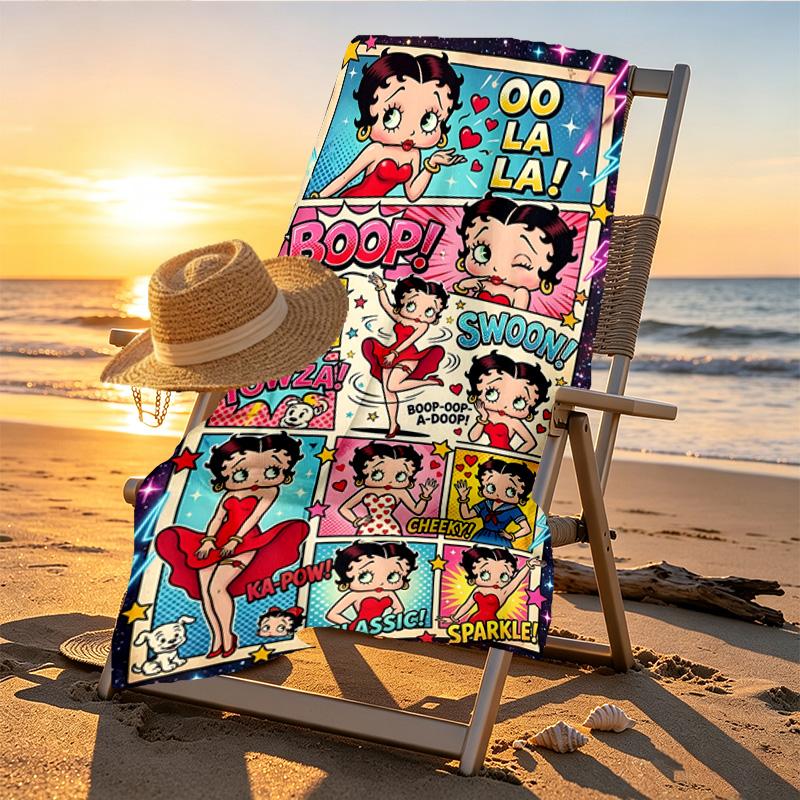 Betty Boop Print Beach Towel Design, Soft, Lightweight. for Home Bathroom, Spa, Pool, Yoga, Surfing, Camping, Gift for Family, Friend