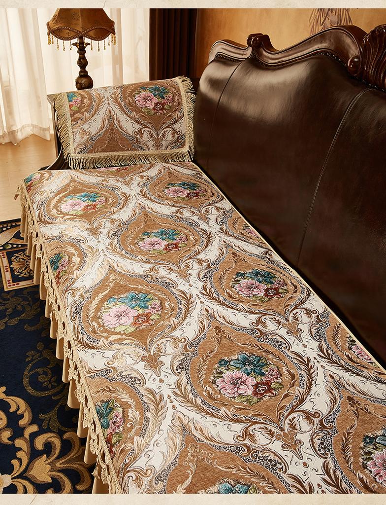 European Classical Leather Sofa Luxury Sofa Cushion Four Season High-end American Anti Slip Sofa Cover Plant and Flower Pattern