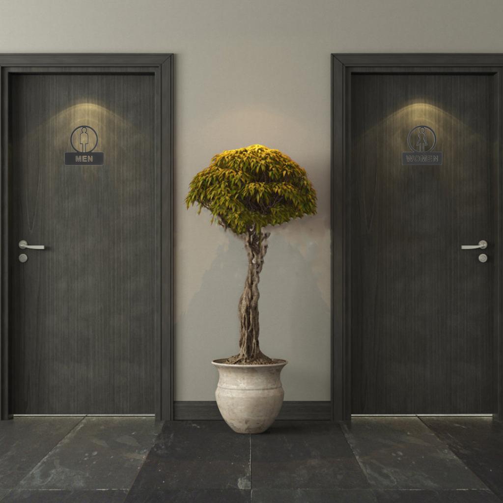 2Pcs Bathroom Sign Set Acrylic Black Men Women Restroom Door Signs Self-Adhesive Toilet Signs for Office Mall Washroom Decor