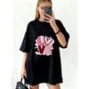 Oversized T Shirt Black Love Heart Pattern And Text For Casual Wear