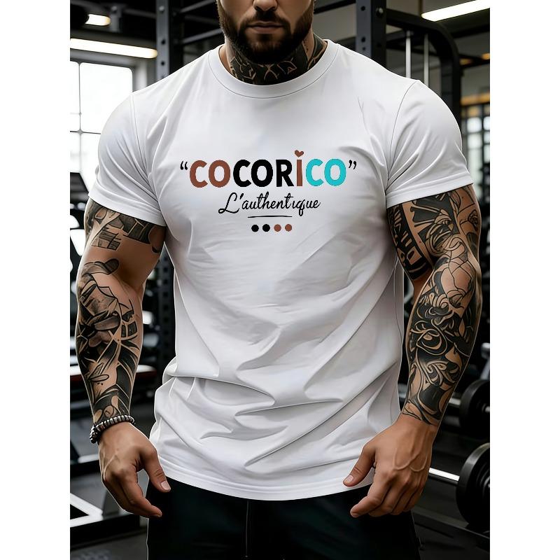 Мужская французская винтажная футболка европейского размера с принтом COCORICO & L authentique - Дышащая, быстросохнущая, с круглым вырезом, подходит для повседневной носки S разноцветный